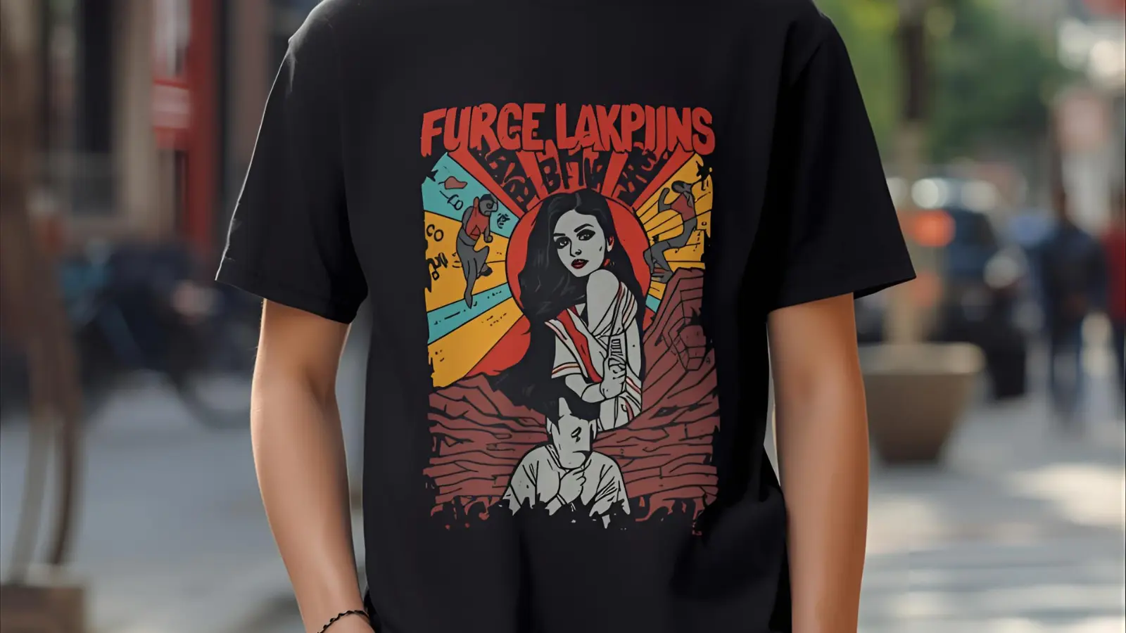 Flat-lay of Wish You Were Here-style band tee beside vinyl and denim.